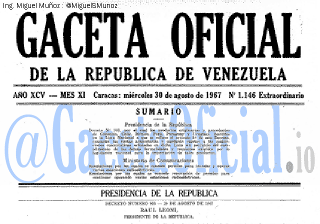 Gaceta Oficial 1146 del 30 Agosto 1967