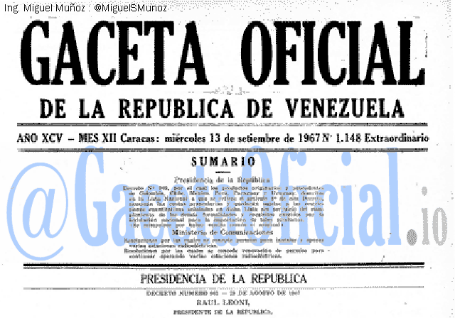 Gaceta Oficial 1148 del 13 Septiembre 1967