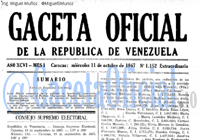 Gaceta Oficial 1152 del 11 Octubre 1967