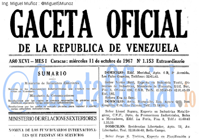 Gaceta Oficial 1153 del 11 Octubre 1967