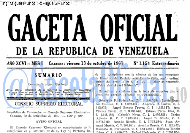 Gaceta Oficial 1154 del 13 Octubre 1967