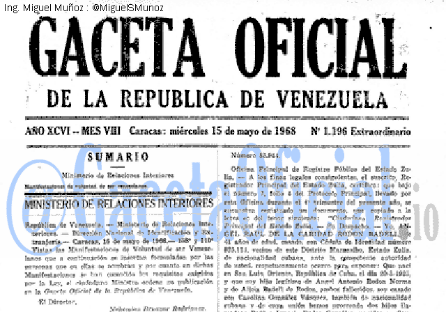 Gaceta Oficial 1196 del 15 Mayo 1968