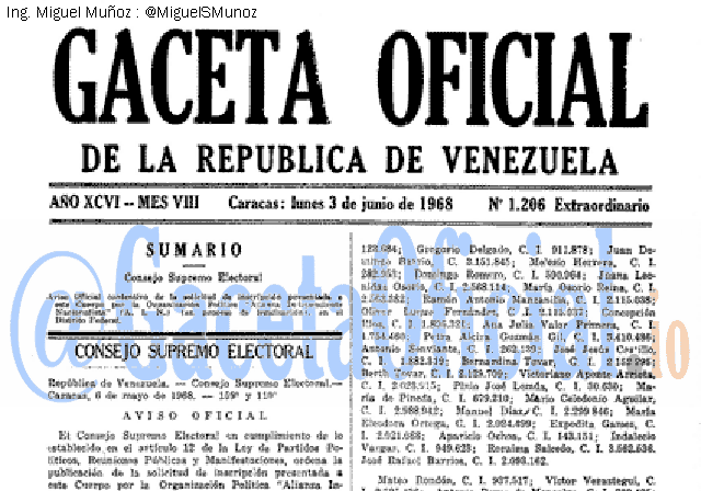 Gaceta Oficial 1206 del 3 Junio 1968