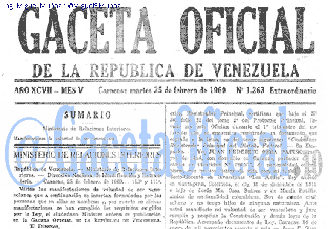 Gaceta Oficial 1263 del 25 Febrero 1969