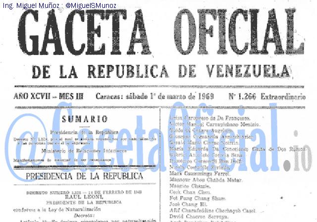 Gaceta Oficial 1266 del 1 Marzo 1969
