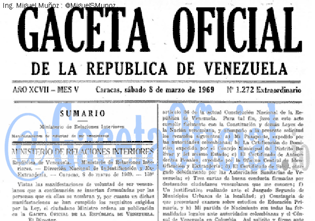 Gaceta Oficial 1272 del 8 Marzo 1969