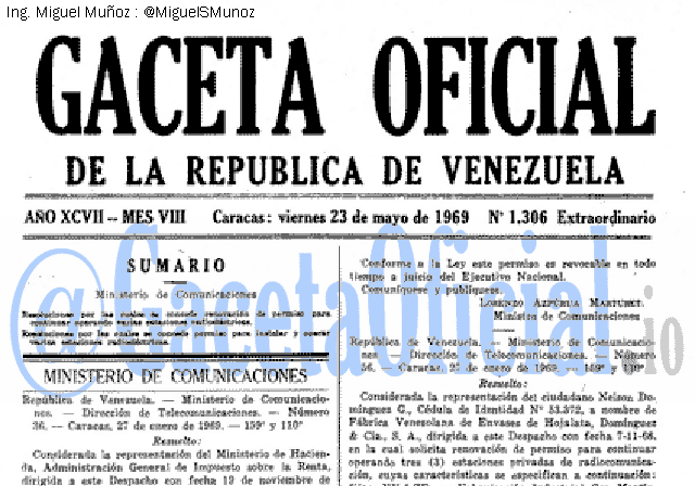 Gaceta Oficial 1306 del 23 Mayo 1969