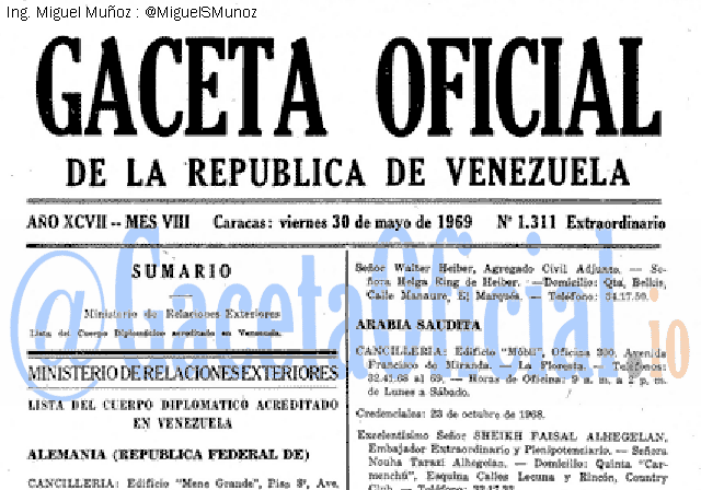 Gaceta Oficial 1311 del 30 Mayo 1969