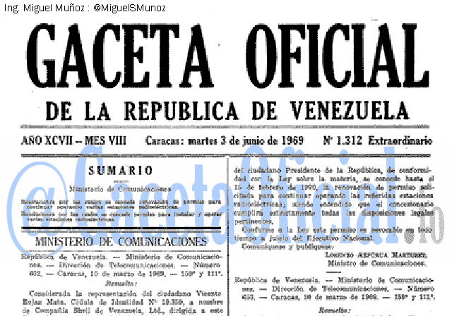 Gaceta Oficial 1312 del 3 Junio 1969