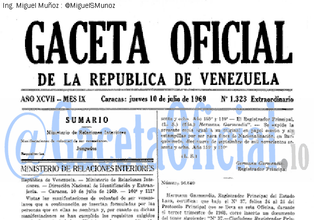 Gaceta Oficial 1323 del 10 Julio 1969