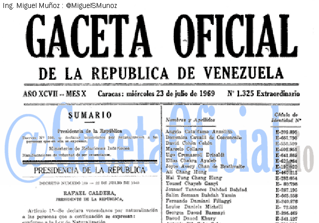 Gaceta Oficial 1325 del 23 Julio 1969