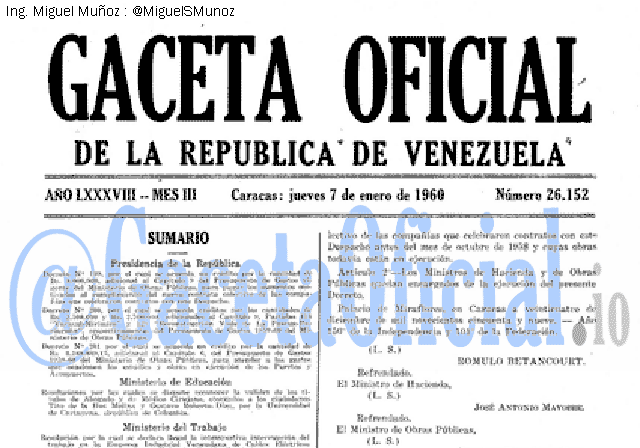 Gaceta Oficial 26152 del 7 Enero 1960