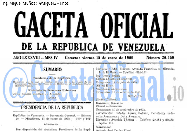 Gaceta Oficial 26159 del 15 Enero 1960