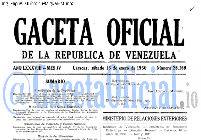 Gaceta Oficial 26160 del 16 Enero 1960