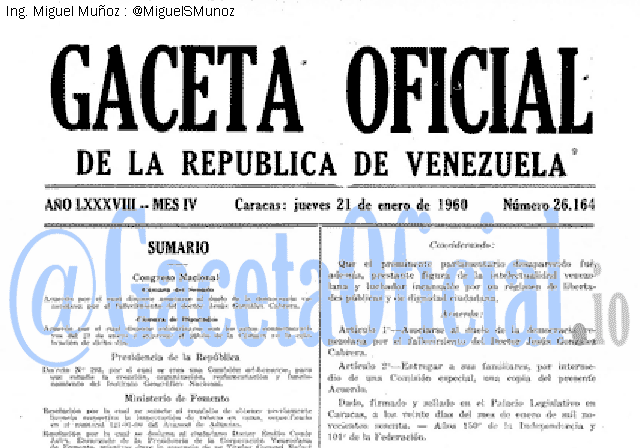 Gaceta Oficial 26164 del 21 Enero 1960