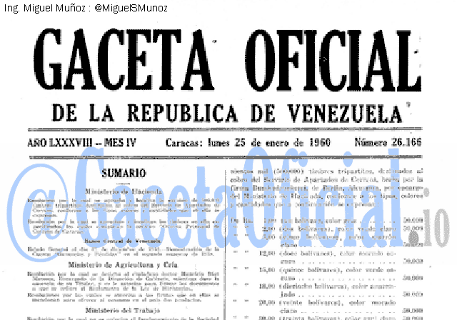 Gaceta Oficial 26166 del 25 Enero 1960