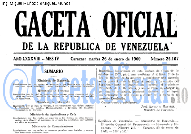 Gaceta Oficial 26167 del 26 Enero 1960