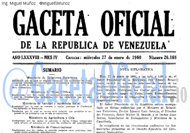 Gaceta Oficial 26168 del 27 Enero 1960
