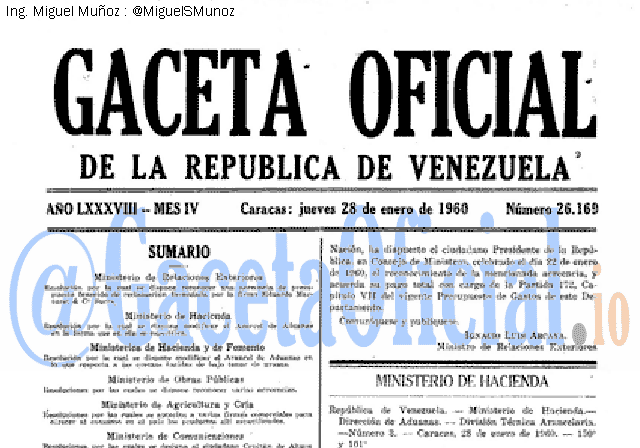 Gaceta Oficial 26169 del 28 Enero 1960