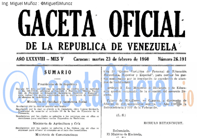 Gaceta Oficial 26191 del 23 Febrero 1960