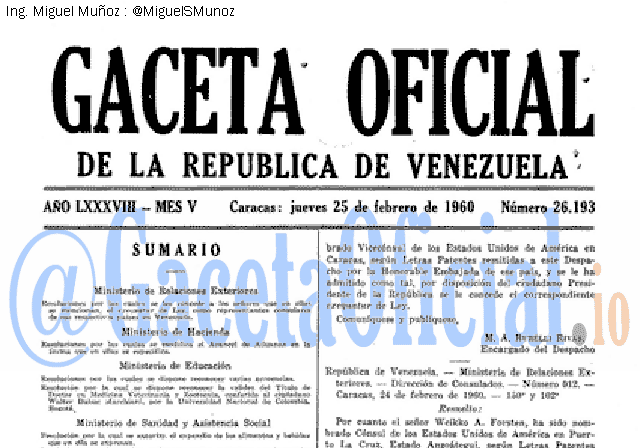 Gaceta Oficial 26193 del 25 Febrero 1960