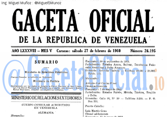 Gaceta Oficial 26195 del 27 Febrero 1960