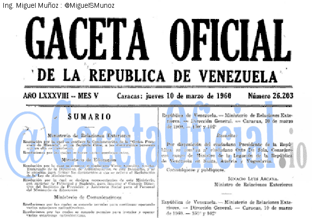 Gaceta Oficial 26203 del 10 Marzo 1960