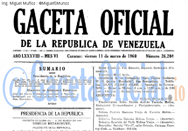 Gaceta Oficial 26204 del 11 Marzo 1960