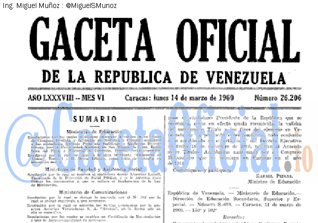 Gaceta Oficial 26206 del 14 Marzo 1960