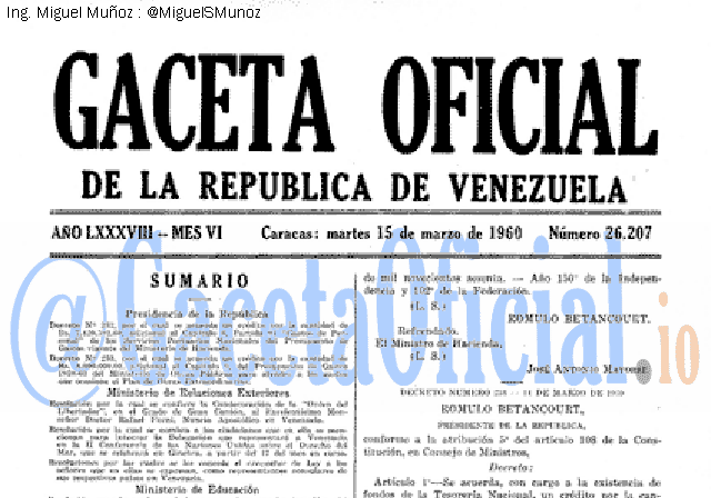 Gaceta Oficial 26207 del 15 Marzo 1960