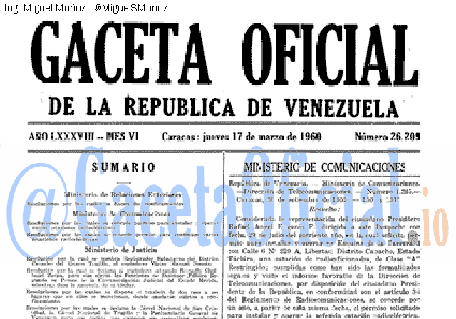 Gaceta Oficial 26209 del 17 Marzo 1960