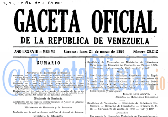 Gaceta Oficial 26212 del 21 Marzo 1960