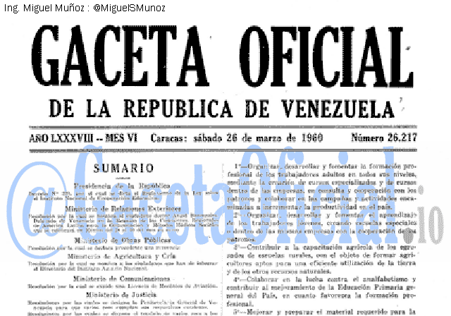 Gaceta Oficial 26217 del 26 Marzo 1960