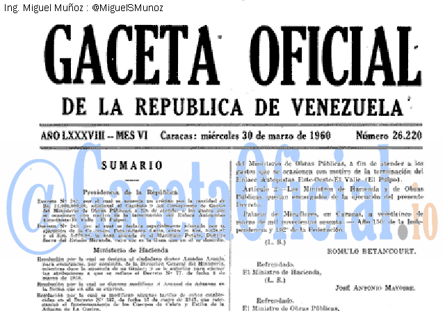 Gaceta Oficial 26220 del 30 Marzo 1960