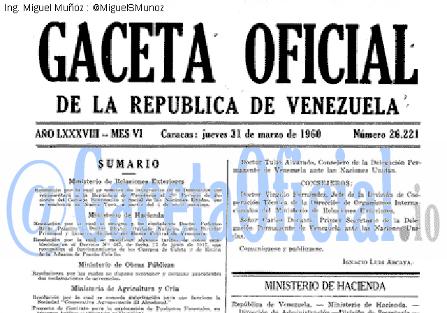 Gaceta Oficial 26221 del 31 Marzo 1960