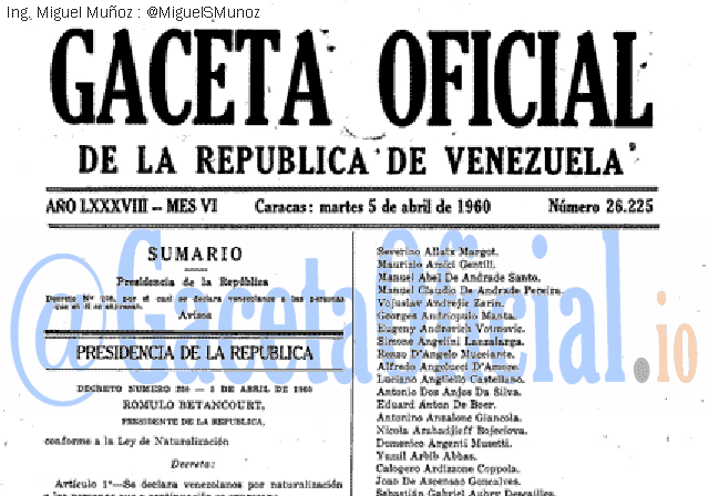 Gaceta Oficial 26225 del 5 Abril 1960