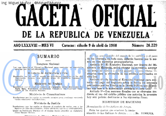 Gaceta Oficial 26229 del 9 Abril 1960