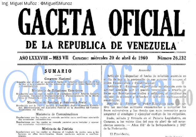 Gaceta Oficial 26232 del 20 Abril 1960