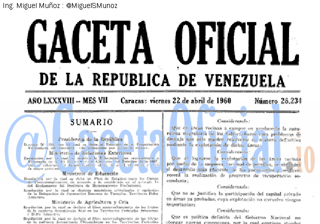 Gaceta Oficial 26234 del 22 Abril 1960