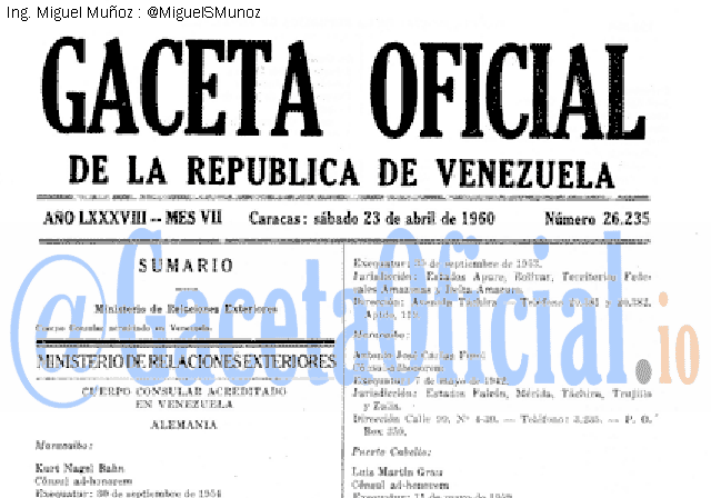Gaceta Oficial 26235 del 23 Abril 1960