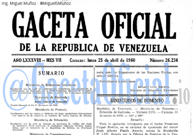 Gaceta Oficial 26236 del 25 Abril 1960