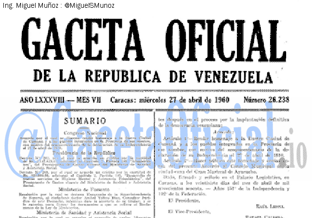 Gaceta Oficial 26238 del 27 Abril 1960