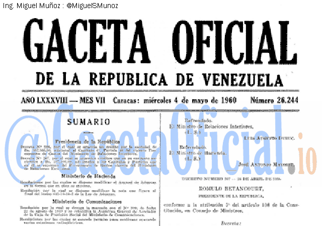 Gaceta Oficial 26244 del 4 Mayo 1960