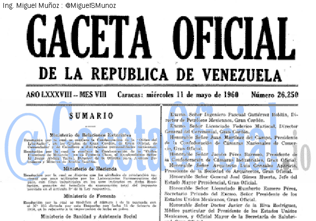Gaceta Oficial 26250 del 11 Mayo 1960