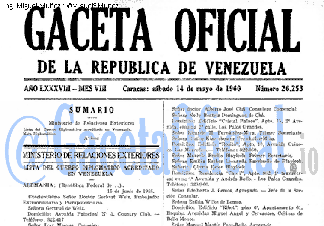 Gaceta Oficial 26253 del 14 Mayo 1960