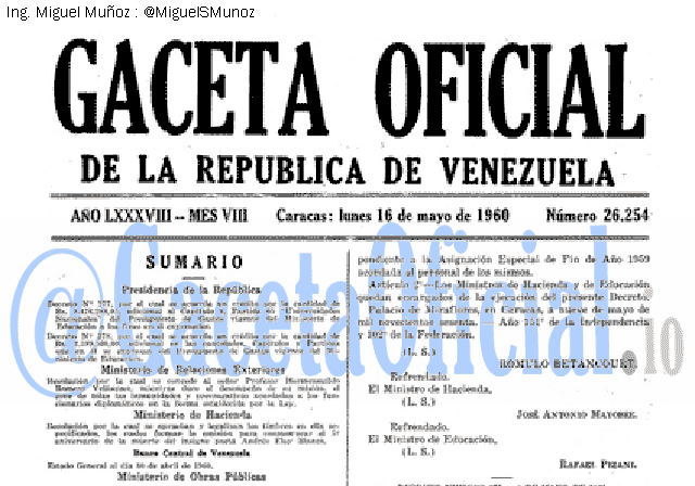 Gaceta Oficial 26254 del 16 Mayo 1960
