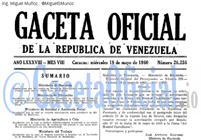 Gaceta Oficial 26256 del 18 Mayo 1960