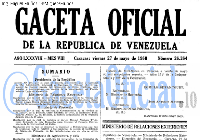 Gaceta Oficial 26264 del 27 Mayo 1960