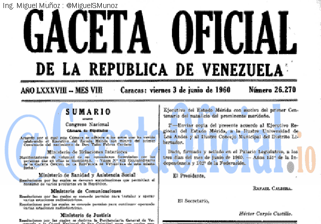 Gaceta Oficial 26270 del 3 Junio 1960
