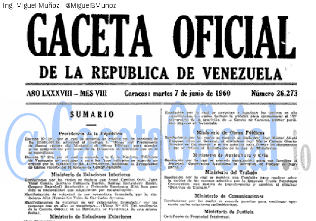 Gaceta Oficial 26273 del 7 Junio 1960